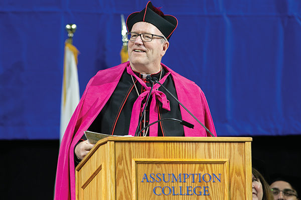 Commencement Speaker Bishop Robert Barron  implored the Class  
of 2018 to find happiness in God.