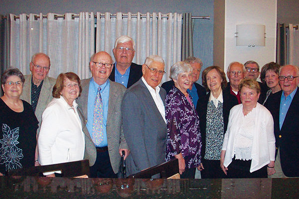 Terry and Bernie Cabana, Del and Jane Cournoyer, Doris Dutremble, Mel Dutremble, Conrad Ferland, Jean and Marilyn Page, Pete and Alma Plante, Bob Savoie, Roger Tourville, and Bev Tremblay, members of the Assumption Prep Class of 1953 and their spouses, recently celebrated their 65th high school reunion in Lenox.