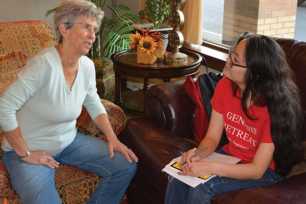 Mary Cepeda ’19 interviews Natalie Maynard as part of her Worcester Women’s Oral  History Project assignment.