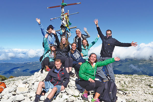 Prof. Göbel (RIGHT) with students at the summit of the 5,000-foot Monte Semprevisa, located south of Rome, in fall 2015. He served as director of the Collegeʼs Rome Campus, from 2015–17.